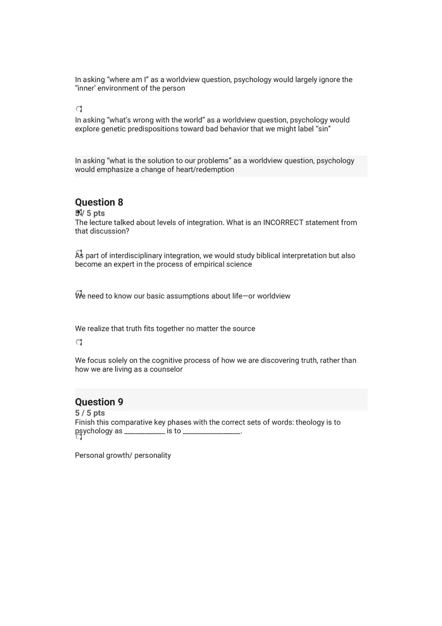 Quiz Worldview and Philosophical Underpinnings in Integrative Counseling Part 3 - Page 3