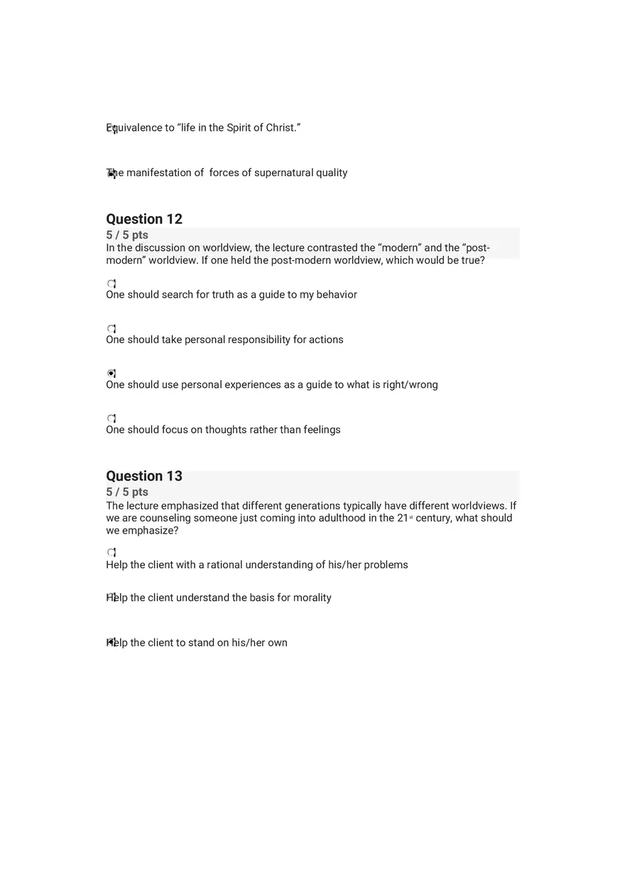 Quiz Worldview and Philosophical Underpinnings in Integrative Counseling Part 3 - Page 5
