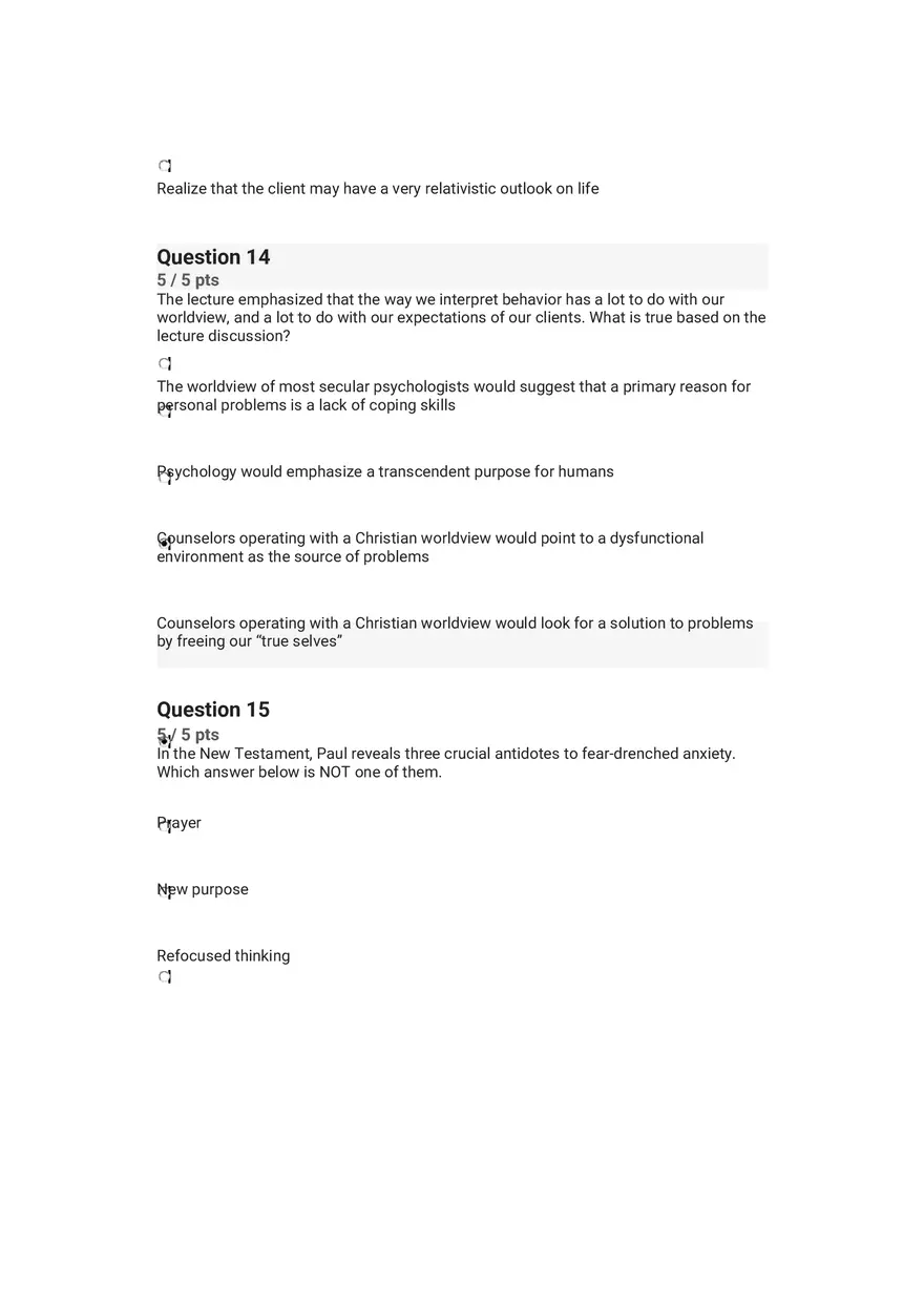Quiz Worldview and Philosophical Underpinnings in Integrative Counseling Part 3 - Page 6
