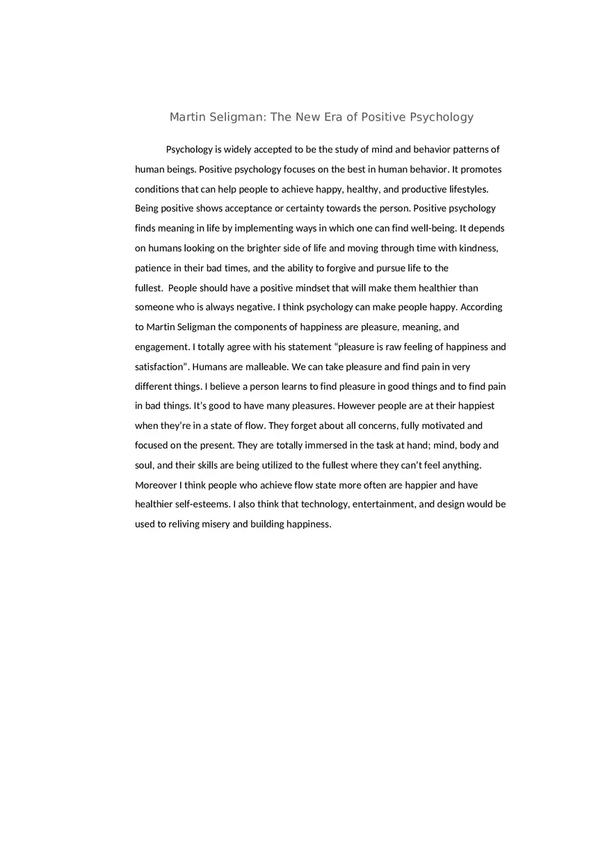 Positive Psychology - Martin Seligman - Page 1