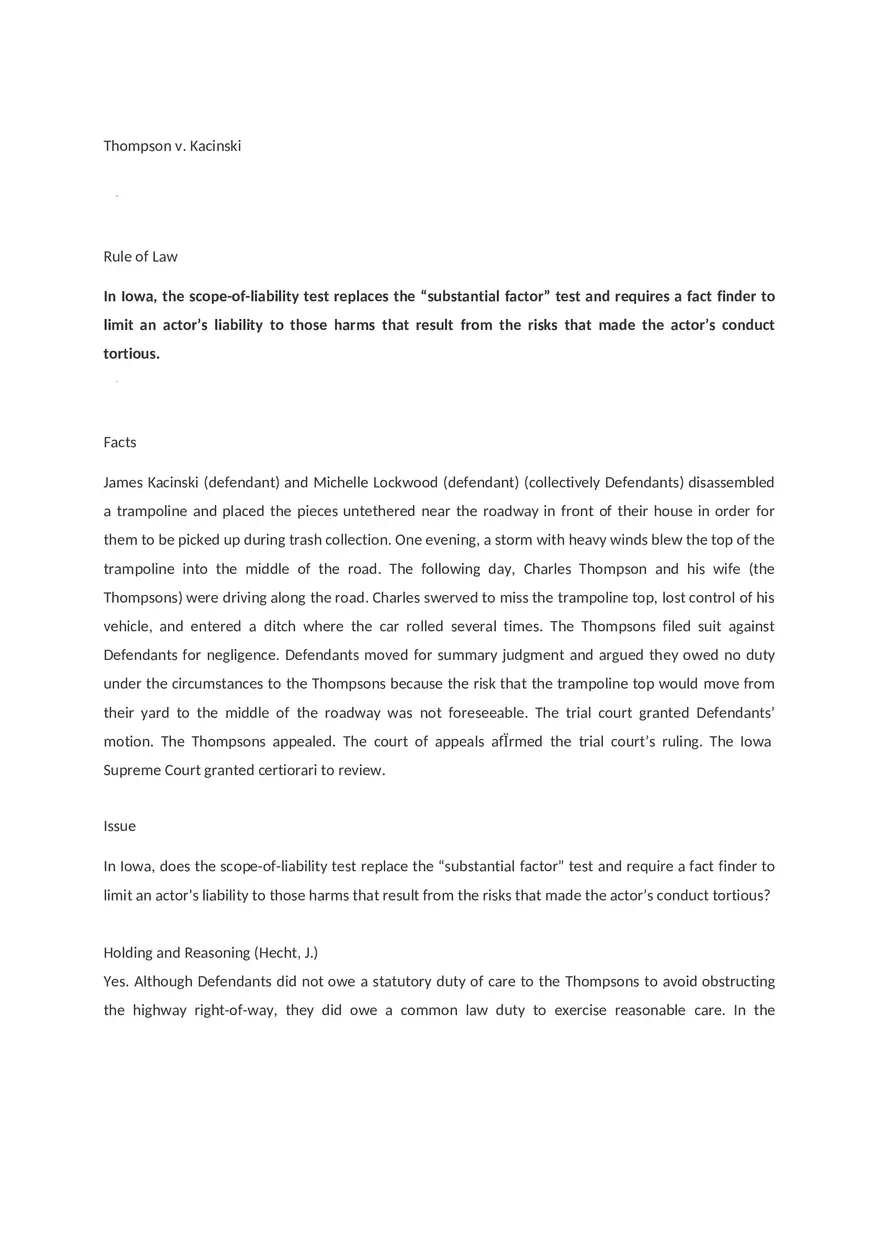 Thompson v. Kacinski - Spann Tort Law Case Brief - Page 1