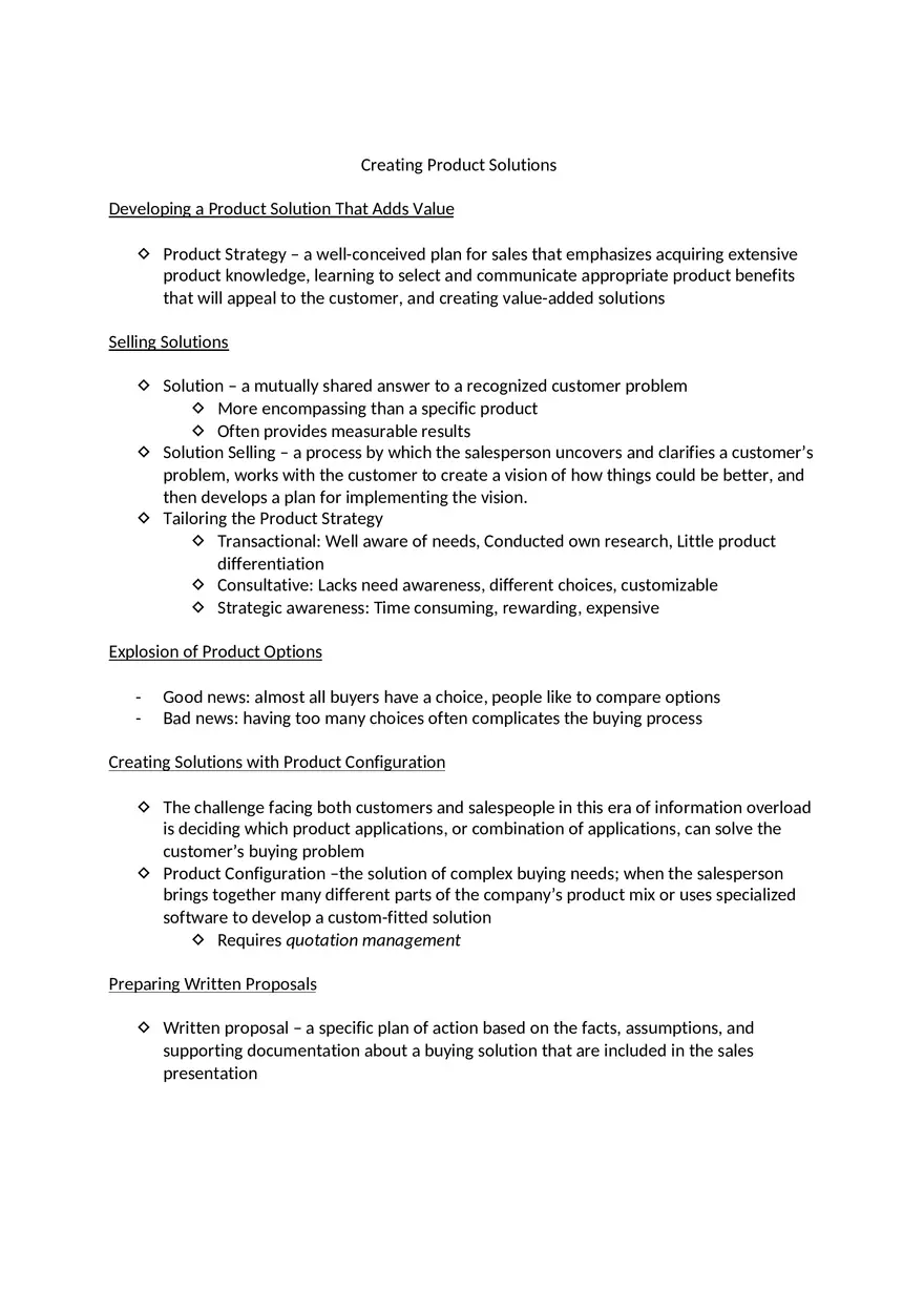 Marketing - Creating Product Solutions - Page 1