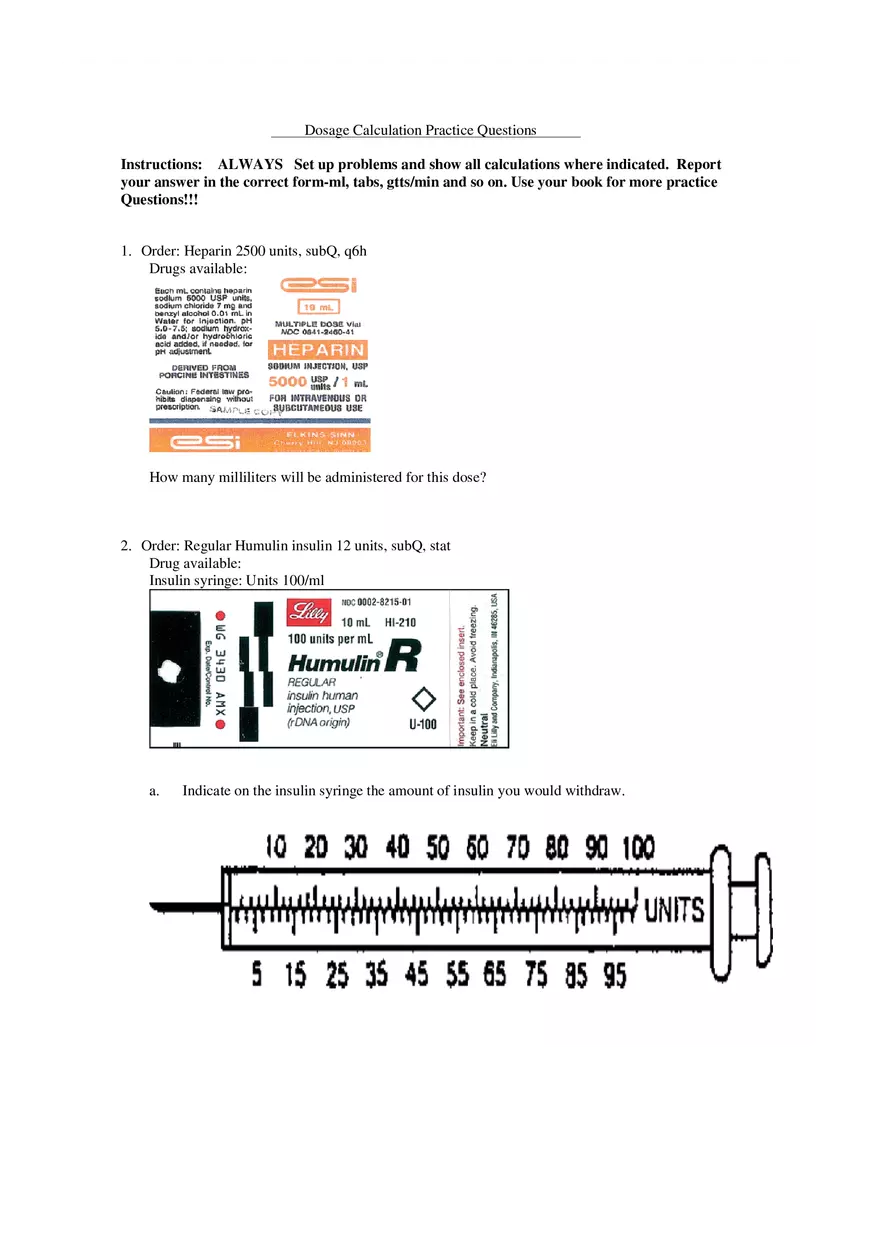 Dosage Calculation Practice Questions - Page 1