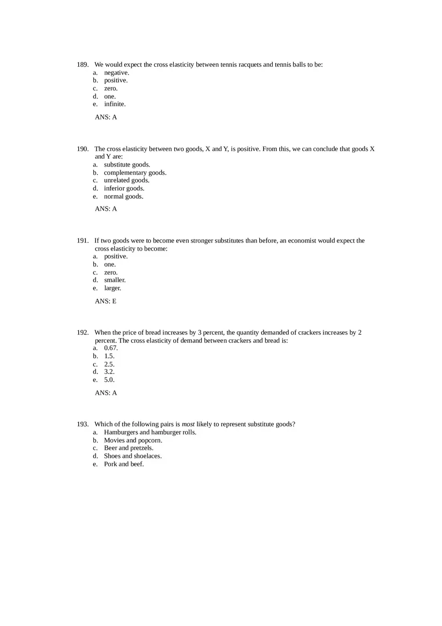 Price Elasticity of Demand and Supply Answer Key Part 5 - Page 1