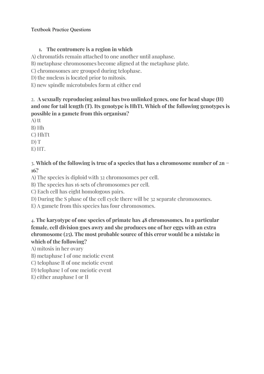 Textbook Practice Questions – Cell Division and Genetics - Page 2