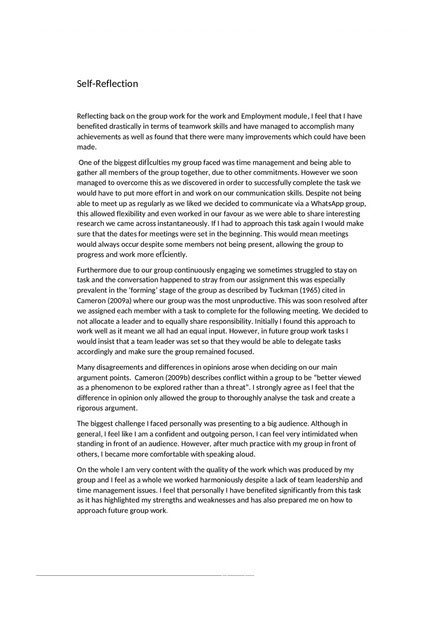 SELF Reflection Group Work - Page 1