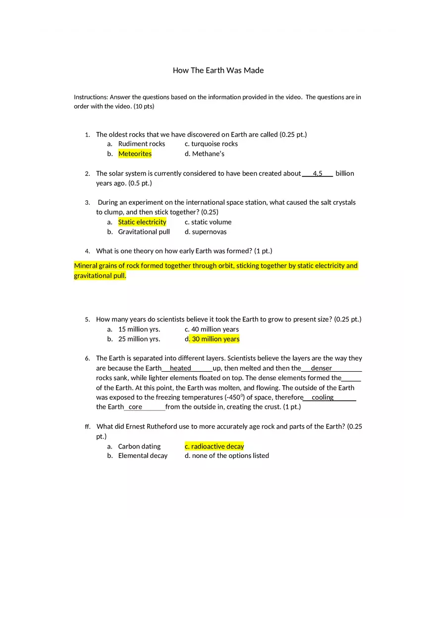 How the Earth Was Made Worksheet - Page 1