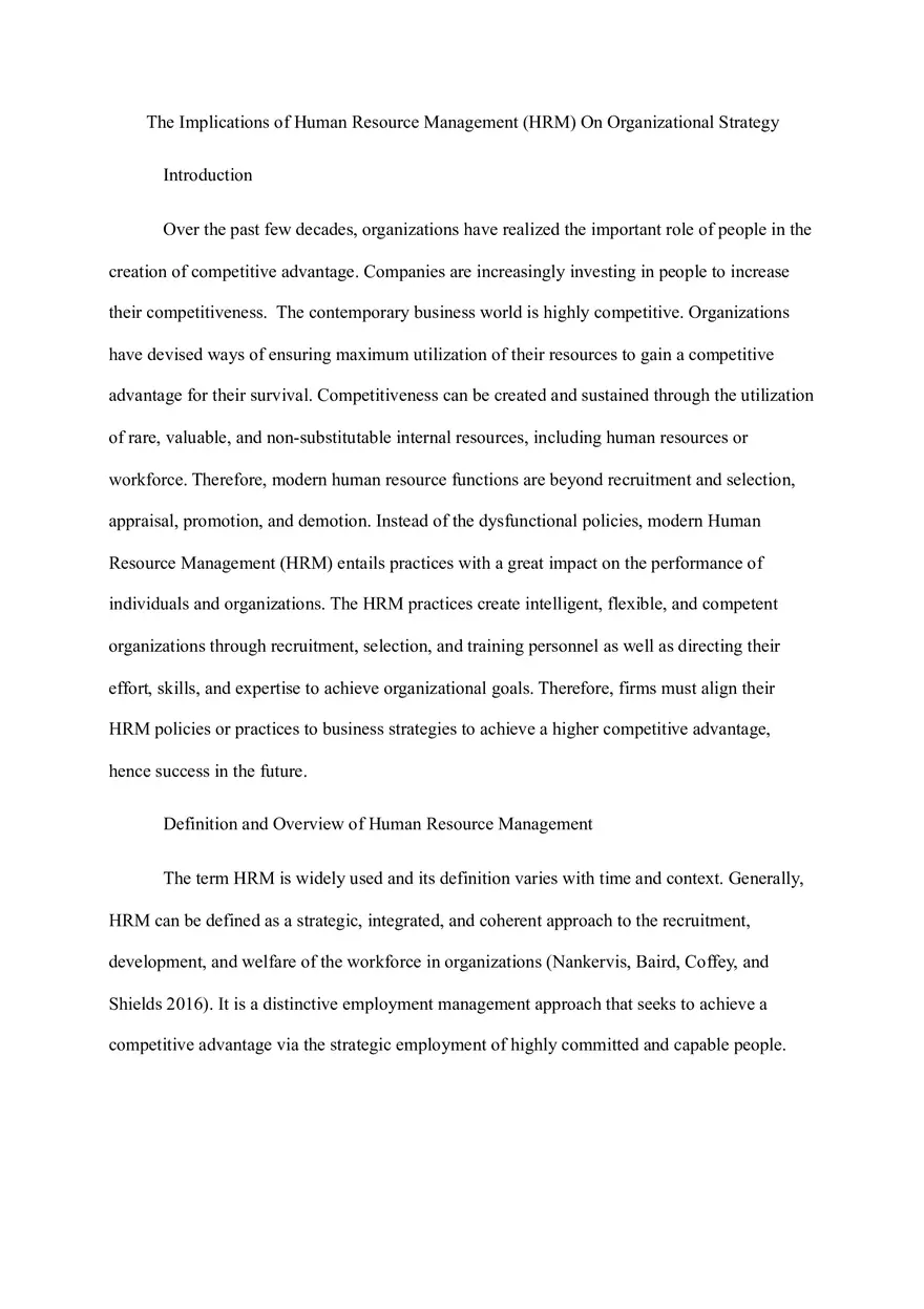 The Implications of Human Resource Management On Organizational Strategy - Page 1