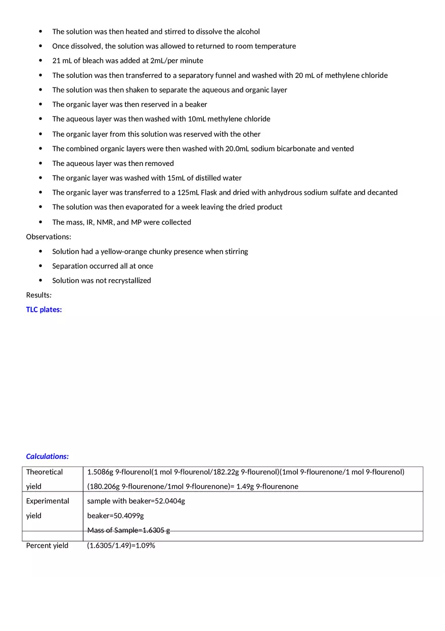 Lab Report - Oxidation of 9-fluorenol to 9-Fluorenone - Page 2