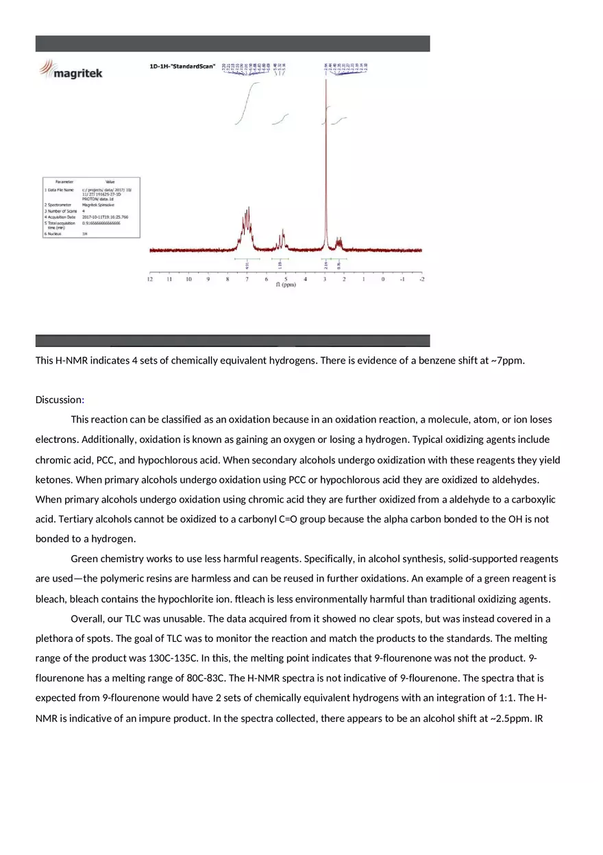 Lab Report - Oxidation of 9-fluorenol to 9-Fluorenone - Page 4