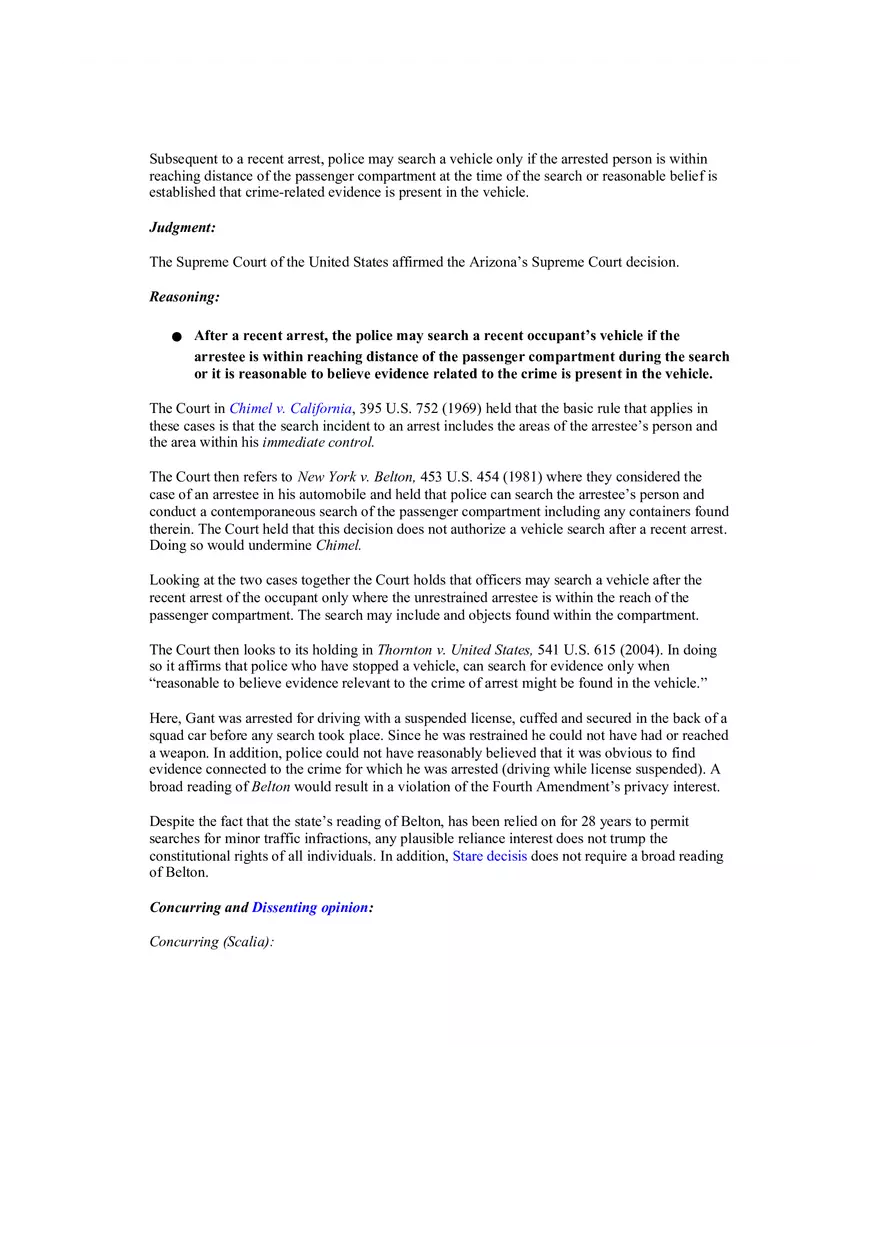 Arizona v Gant - Lecture Notes Chapter 9-10 - Page 2