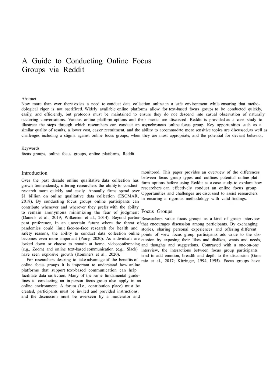 A Guide to Conducting Online Focus Groups Via Reddit - Page 1