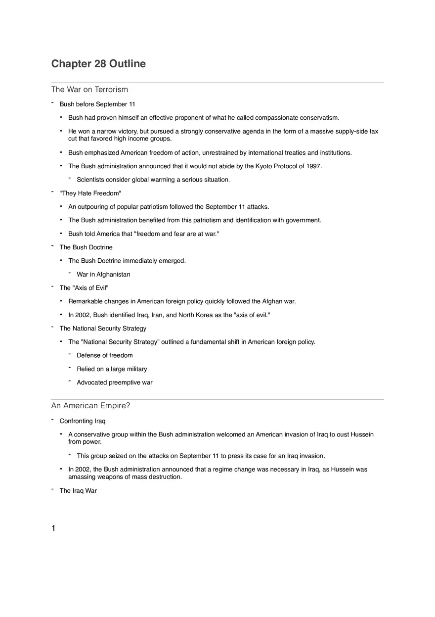 The War on Terrorism Chapter 28 Outline - Page 1