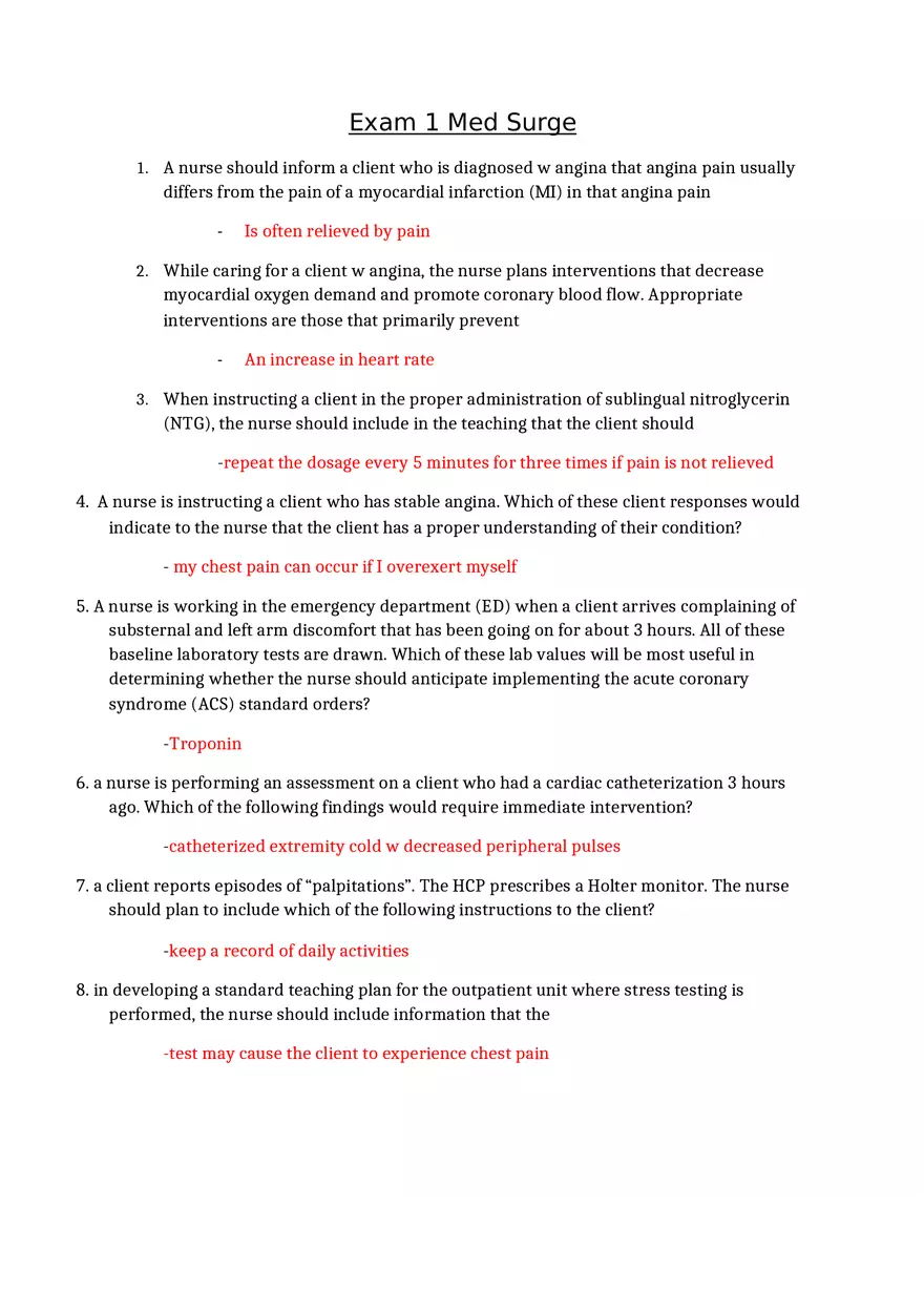 Med Surg 2 Exam Practice Questions - Page 1