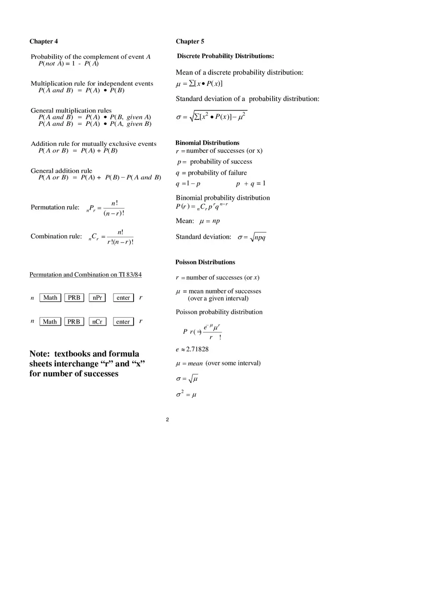 Statistics Formula Cheat Sheet - Page 2
