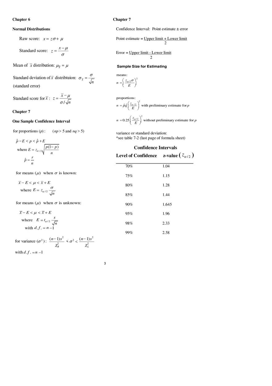 Statistics Formula Cheat Sheet - Page 5