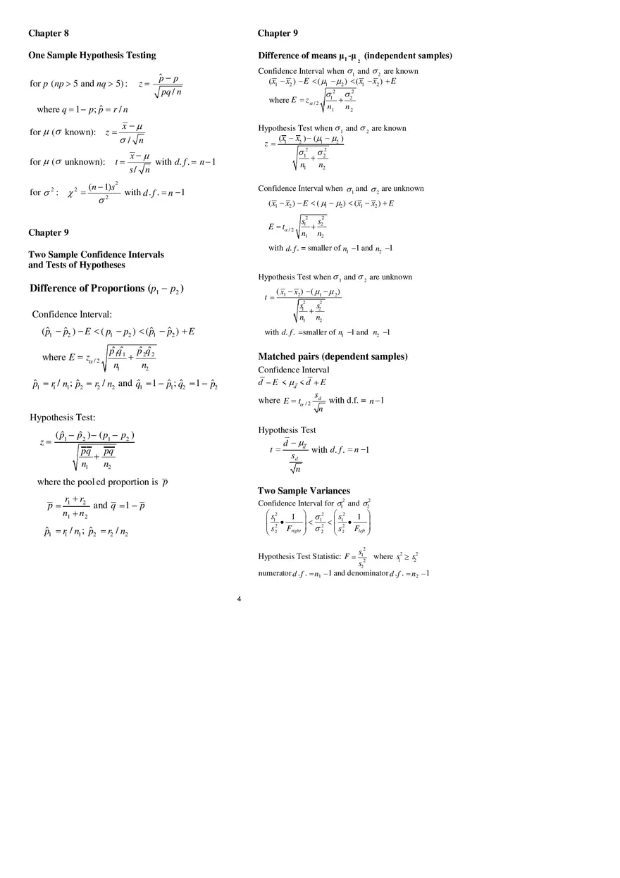 Statistics Formula Cheat Sheet - Page 6
