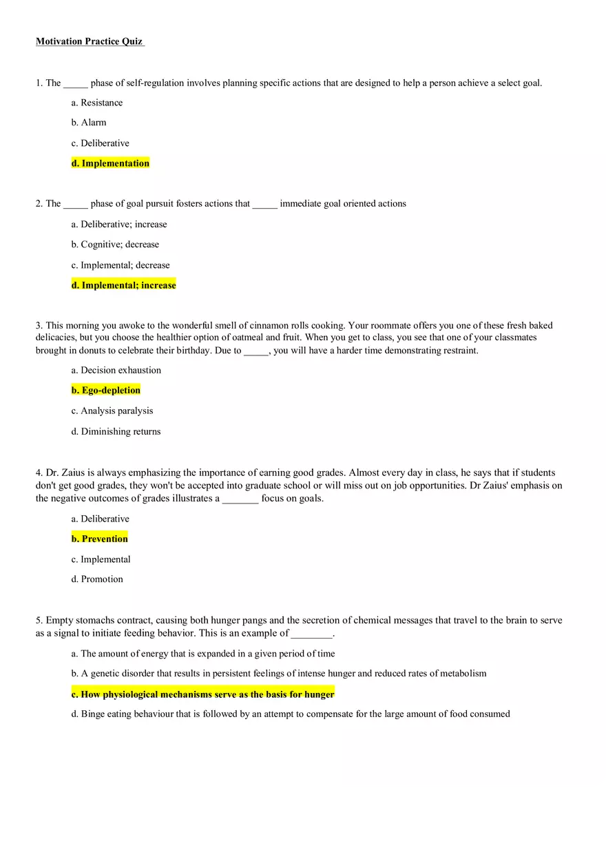 Motivation Practice Quiz - Page 1