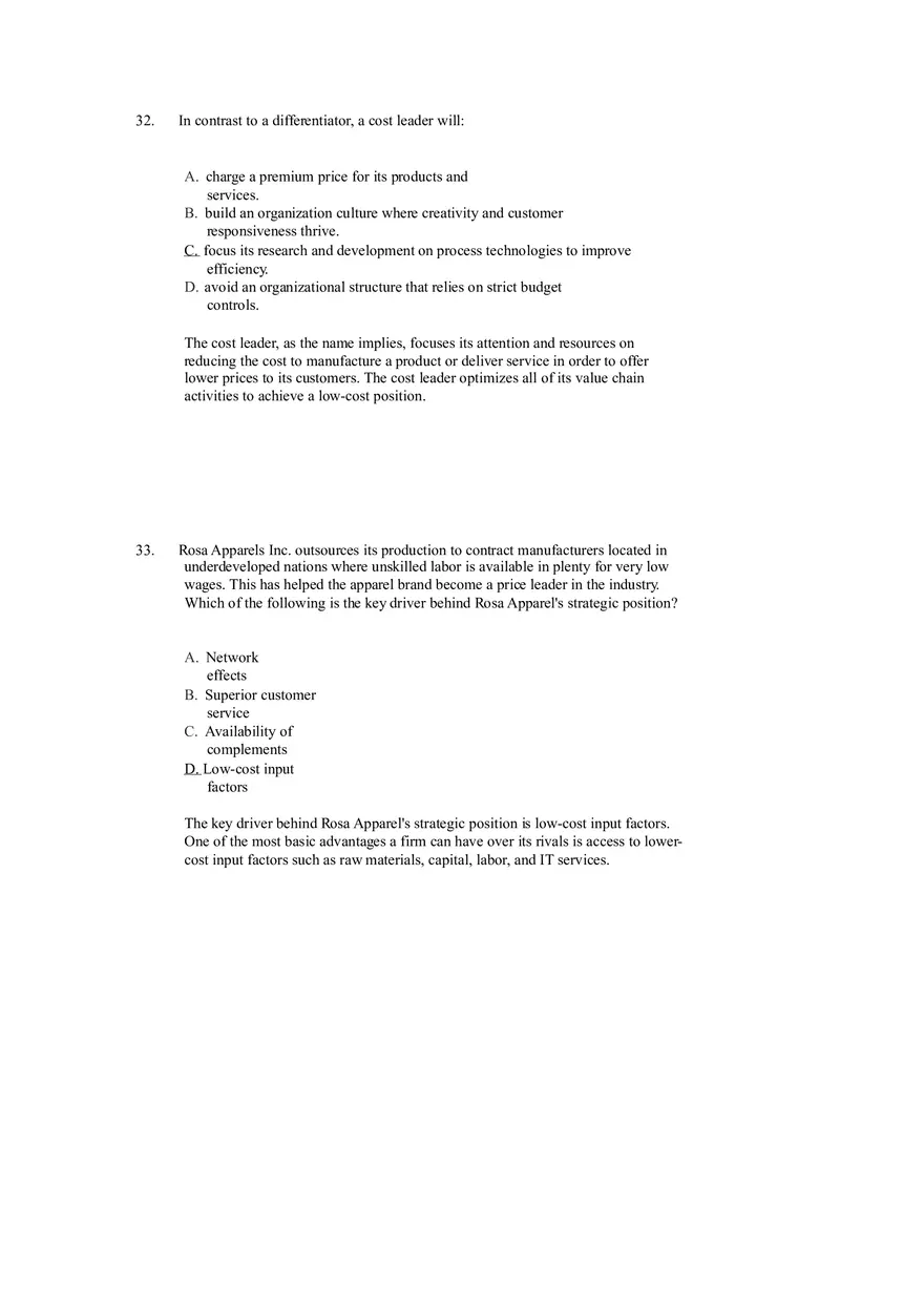 Differentiation, Cost Leadership, and Integration Answer Key Part 2 - Page 7