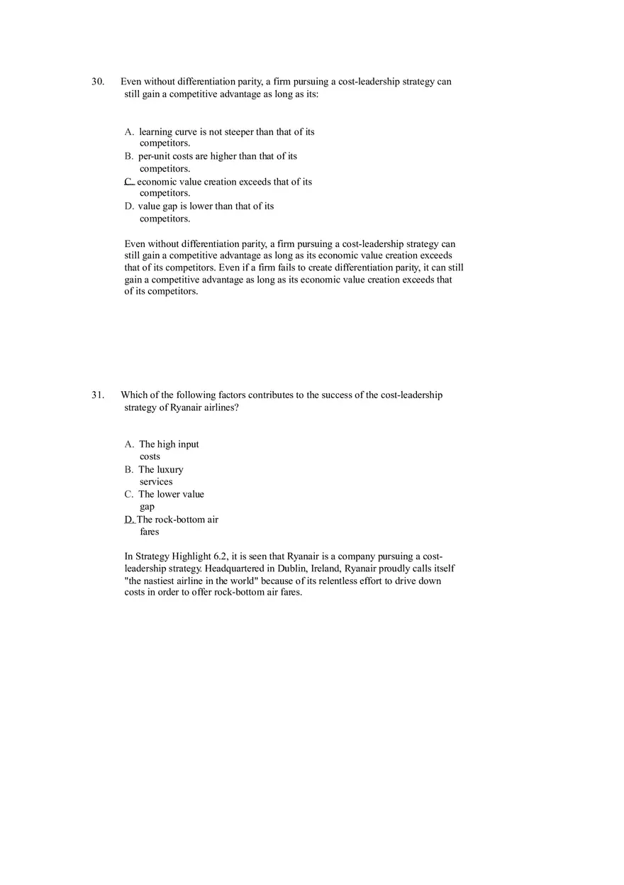 Differentiation, Cost Leadership, and Integration Answer Key Part 2 - Page 6