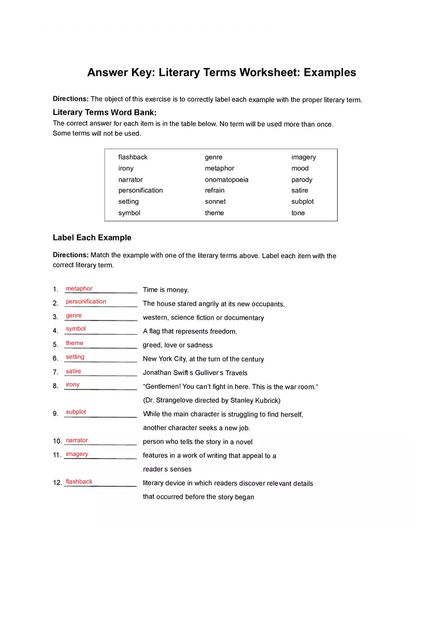Literary Terms Examples Worksheet - Page 2