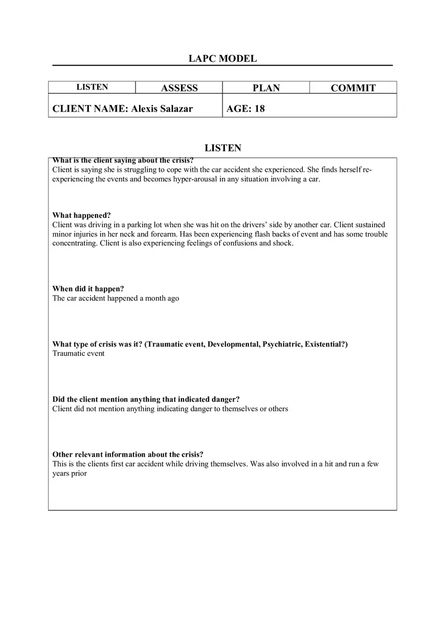 Post-Traumatic Stress Response Following a Motor Vehicle Accident - Page 1
