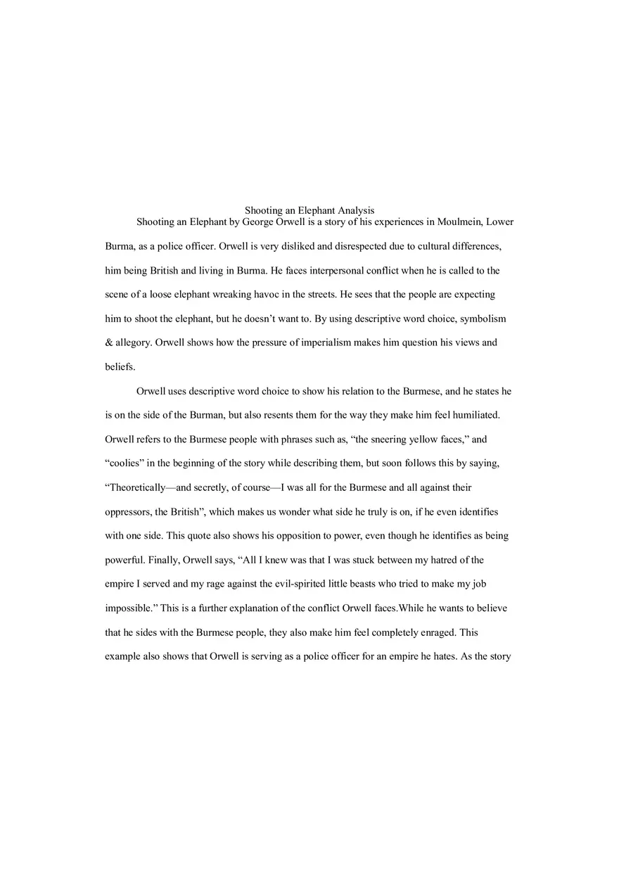 Shooting an Elephant Essay - Page 1