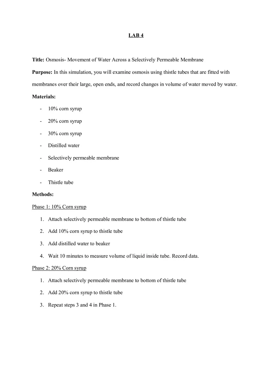 Osmosis - Movement of Water Across a Selectively Permeable Membrane - Page 1