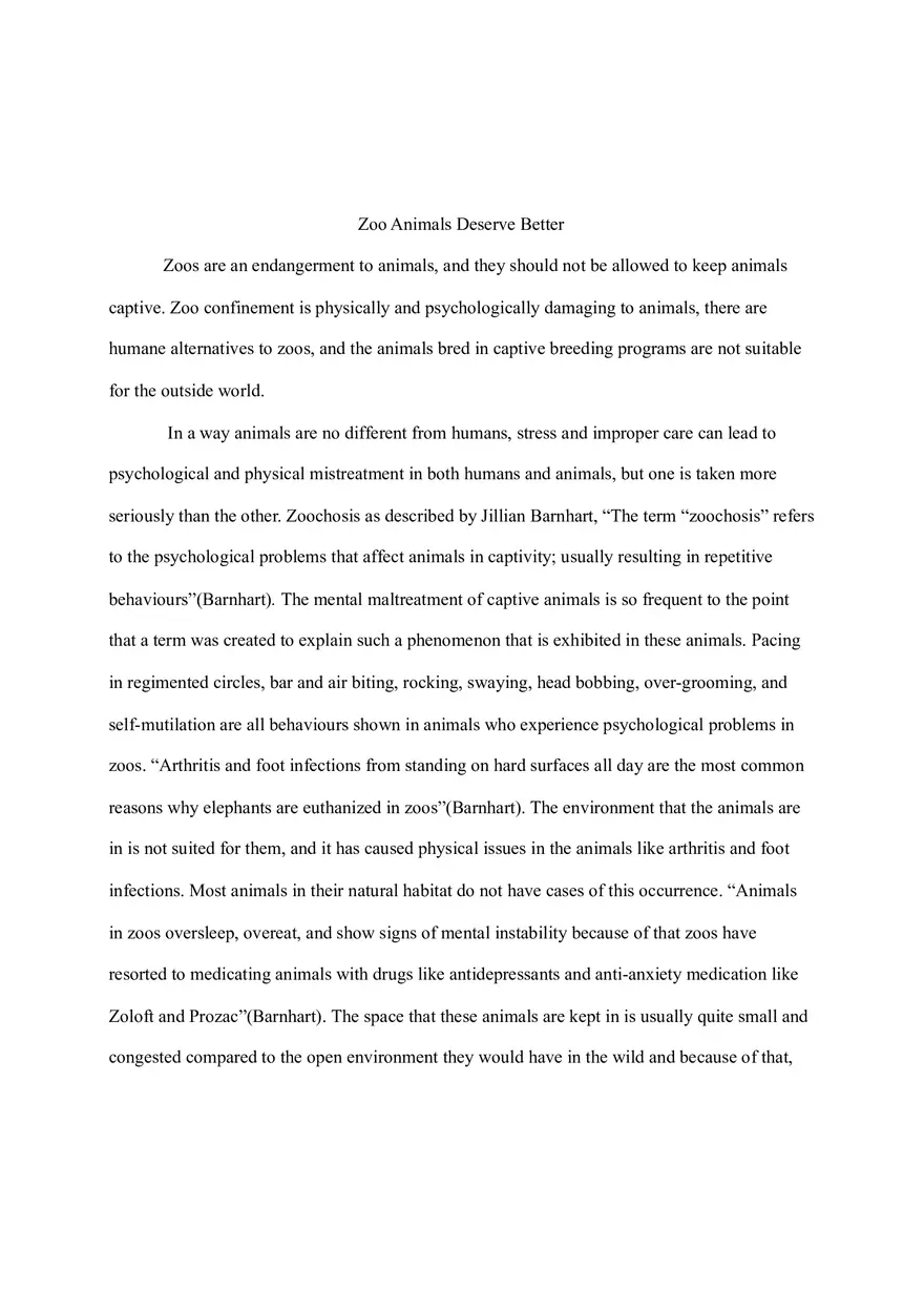 Why Animals Should not be Kept In Zoos Essay - Page 1