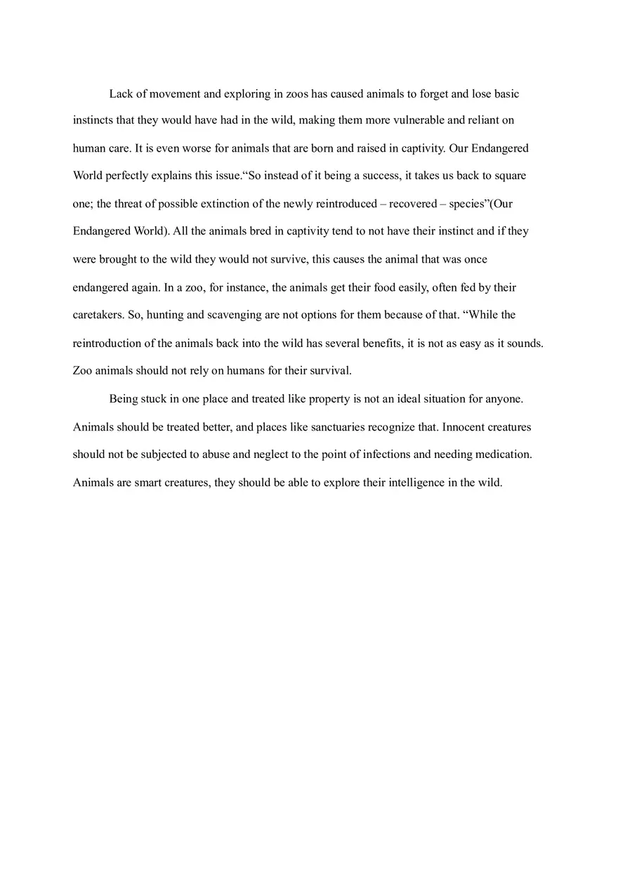 Why Animals Should not be Kept In Zoos Essay - Page 3