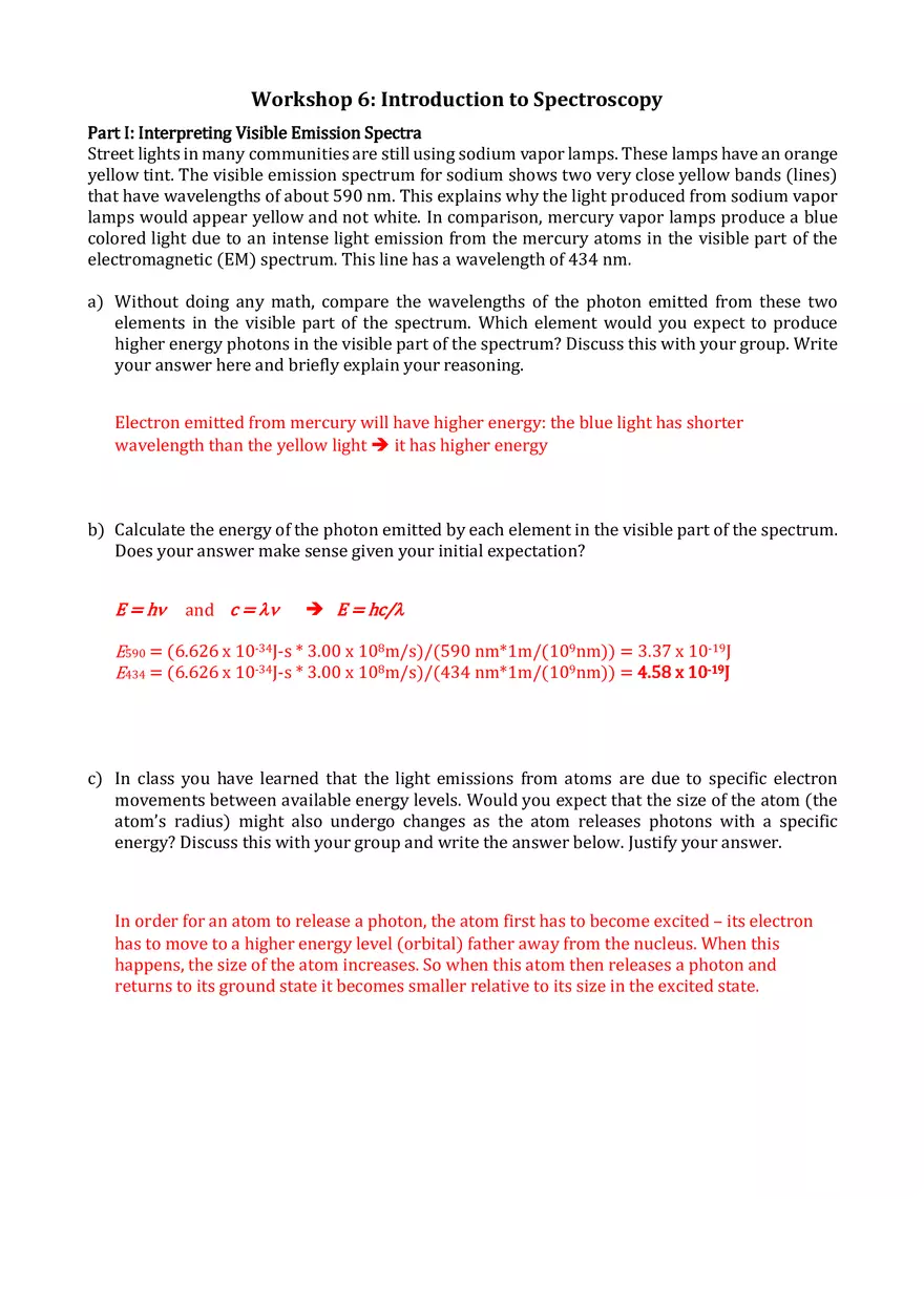 Chemistry Workshop 6 - Detailed Answer Key - Page 1