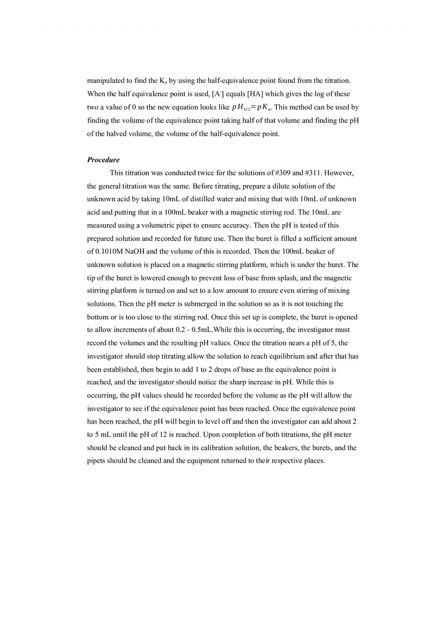 Lab 2 - Determination of Ka of an Unknown Weak Acid - Page 2