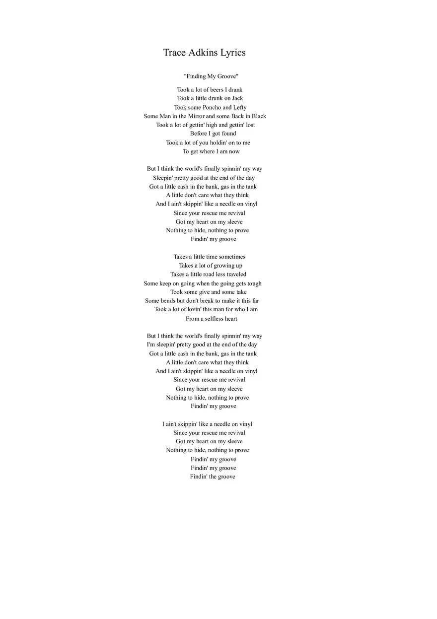 Trace Adkins - Finding My Groove Lyrics - Page 1