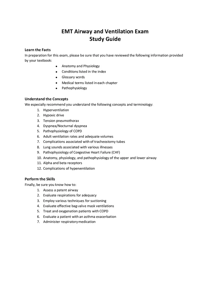 EMT Airway Exam Study Guide - Page 1