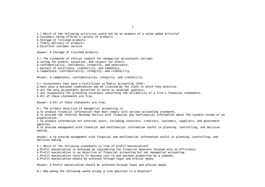 Managerial Accounting 10 Answers - Page 1