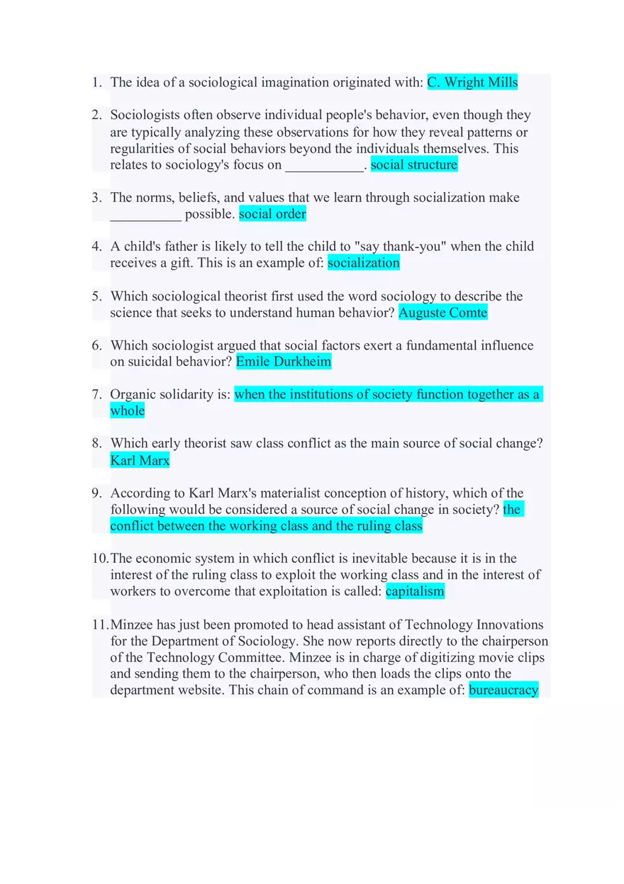 Exam #1 General Sociology Answers - Page 1