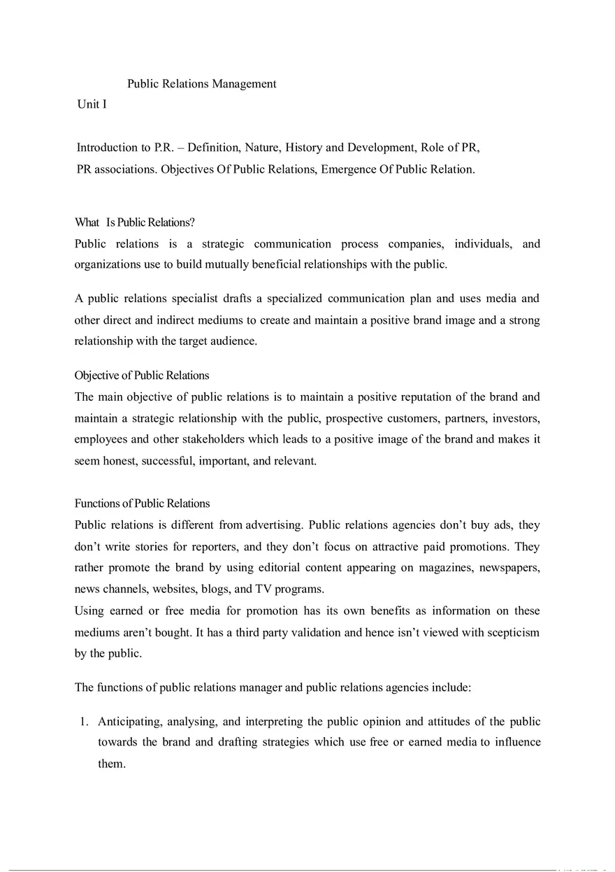 Unit 1 Public Relations Management Part 1 - Page 1