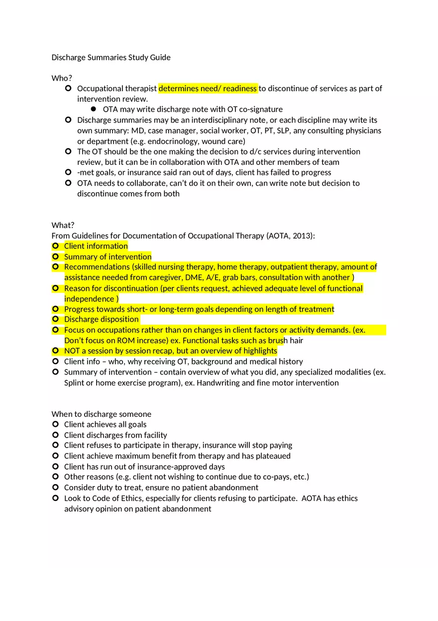 Discharge Summaries Study Guide - Page 1