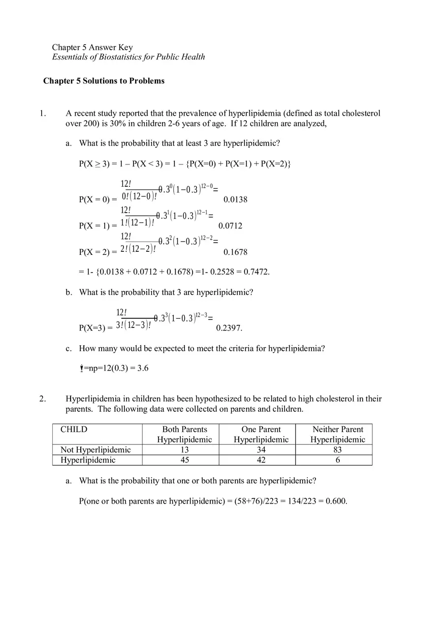 Essentials of Biostatistics in Public Health Chapter 5 Answer Key - Page 1