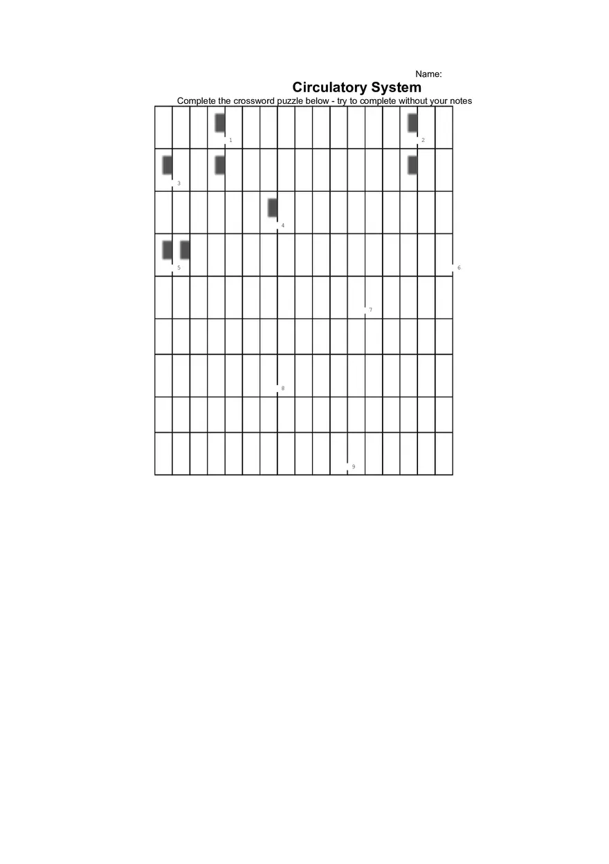 Circulatory System Crossword - Page 1