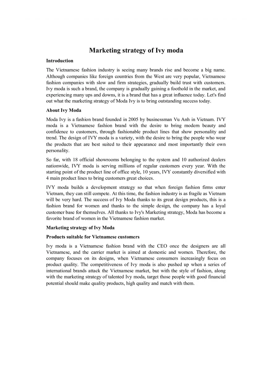 Marketing Strategy of Ivy Moda - Page 1