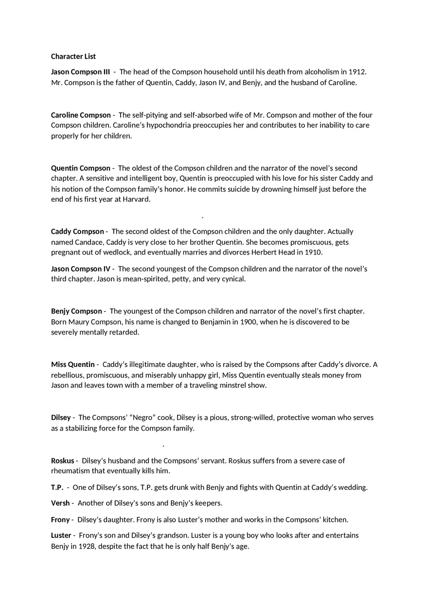 Character List - The Sound and the Fury - Page 1