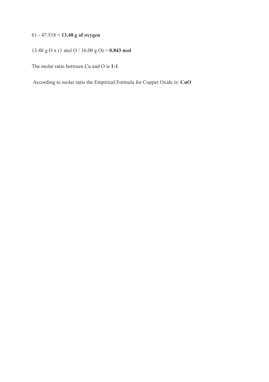 Experimental Chemistry Emperical Formula Copper Oxide - Page 2