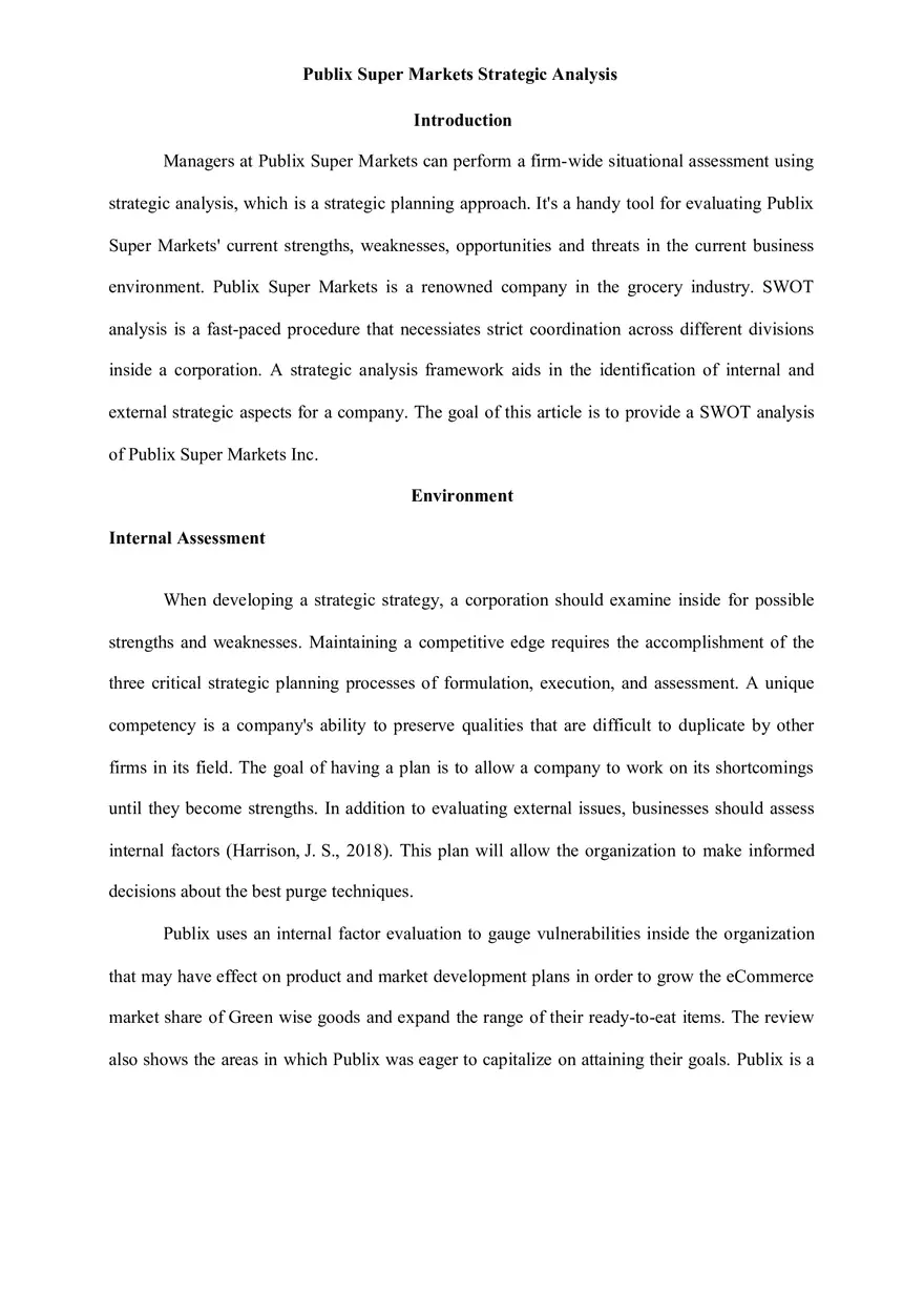 Publix Super Markets Strategic Analysis - Page 1