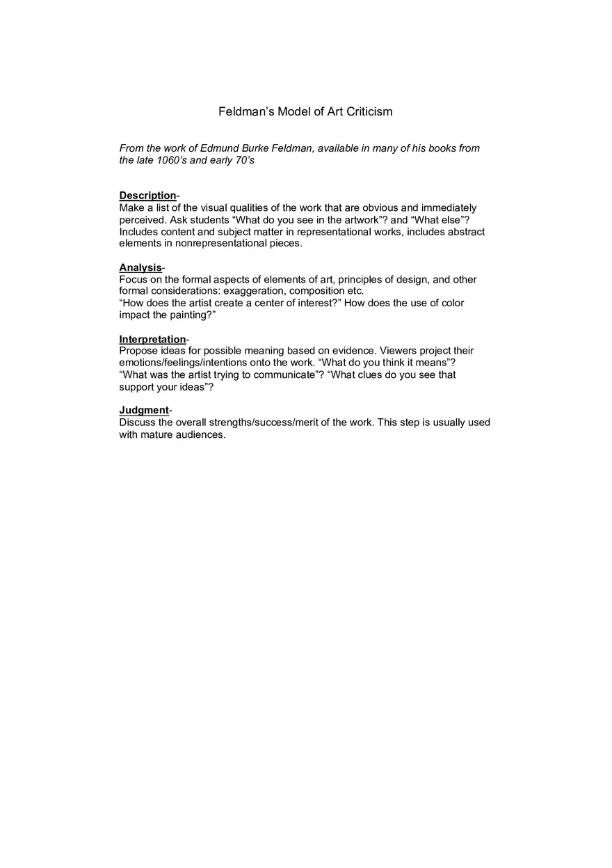 Feldman's Model of Art - Page 1