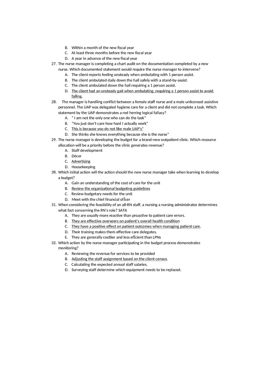 Leadership and Management Exam 2 Test Bank - Page 5