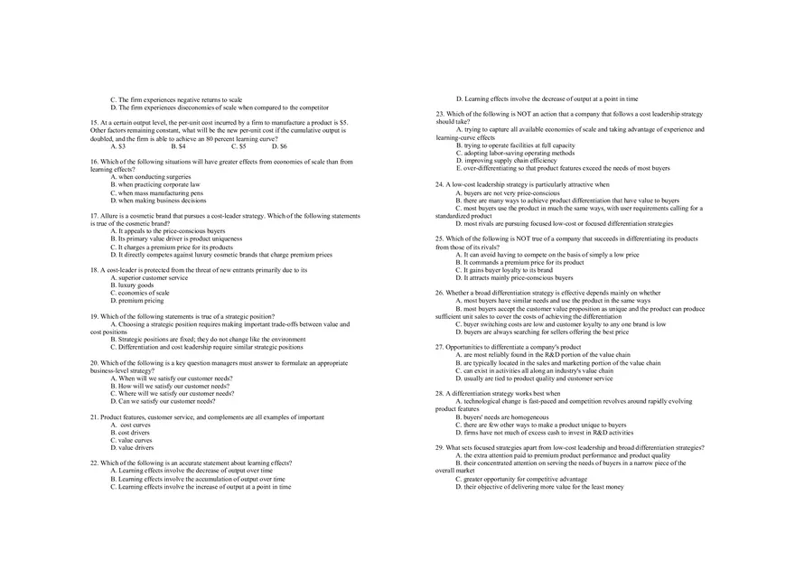 Generic Business Strategies - Quiz - Page 2