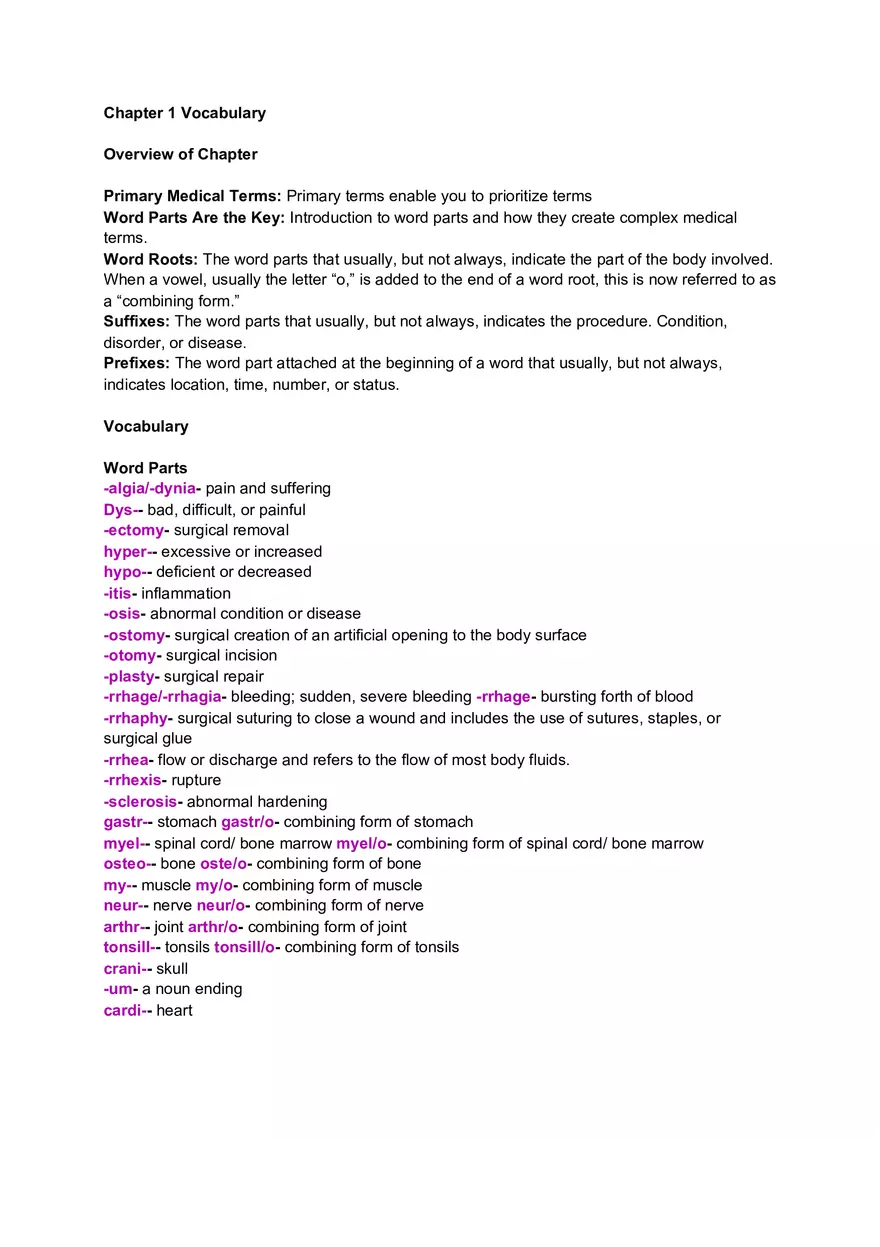 Chapter 1 Primary Medical Terms - Page 1