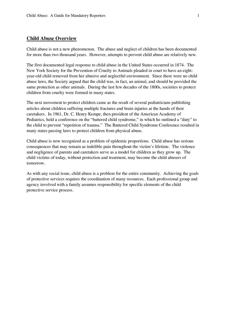 Child Abuse - A Guide for Mandatory Reporters Part 1 - Page 1
