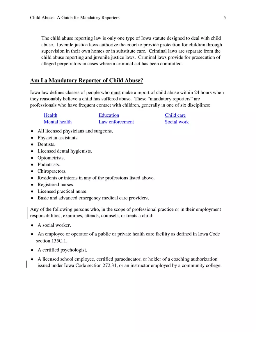Child Abuse - A Guide for Mandatory Reporters Part 1 - Page 5